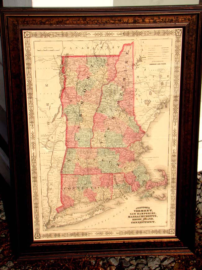 A beautiful Civil War era Map of New England by Johnson published in 1864
